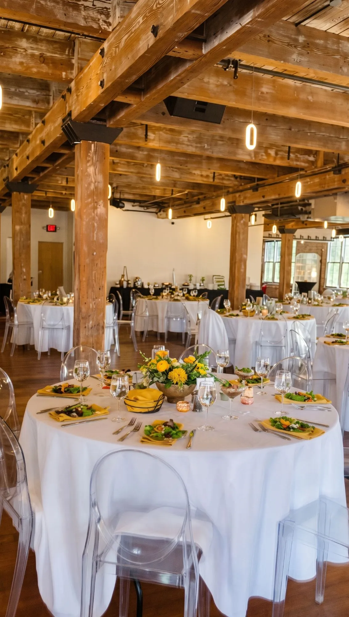 Ballroom set up for a catered event